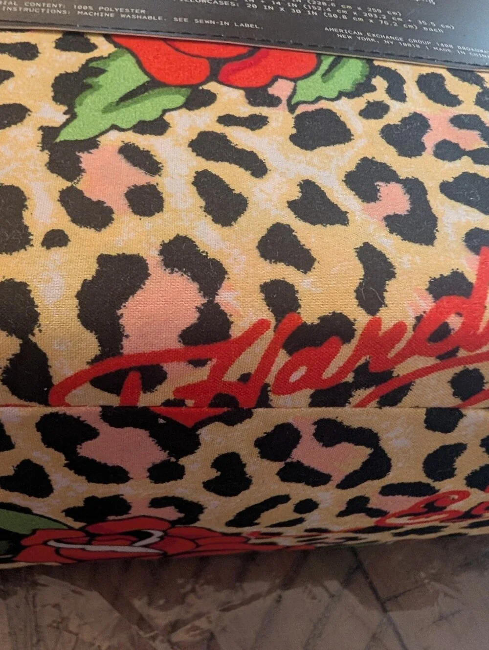 Ed Hardy Queen Sheet Set - Red Roses with Cream Leopard Print